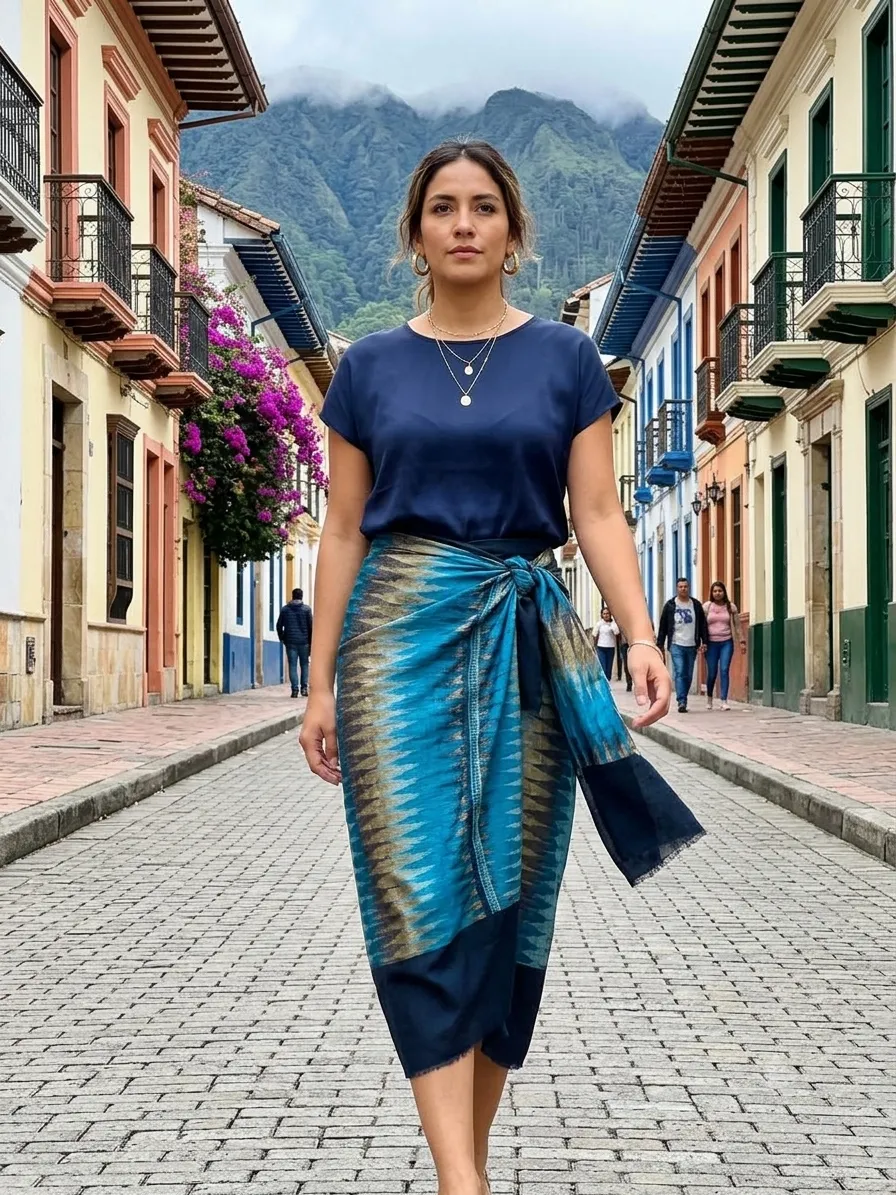 Estola Ikat Aurora — Verde azulado (1)